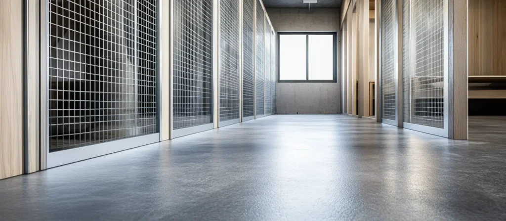 Lattian pinnoitus sisävarastossa.